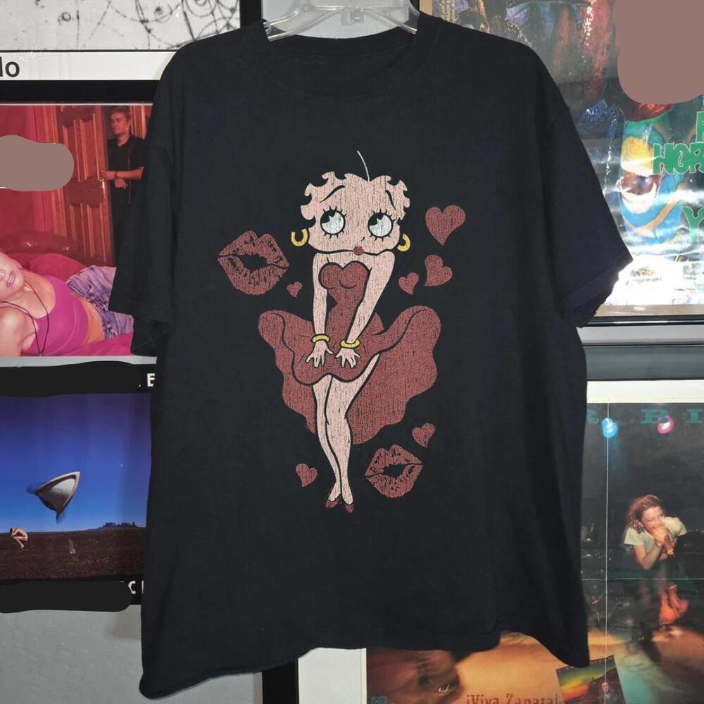 Betty Boop Graphic Tee, Black And Red, Streetwear Style Gildan Reprint
